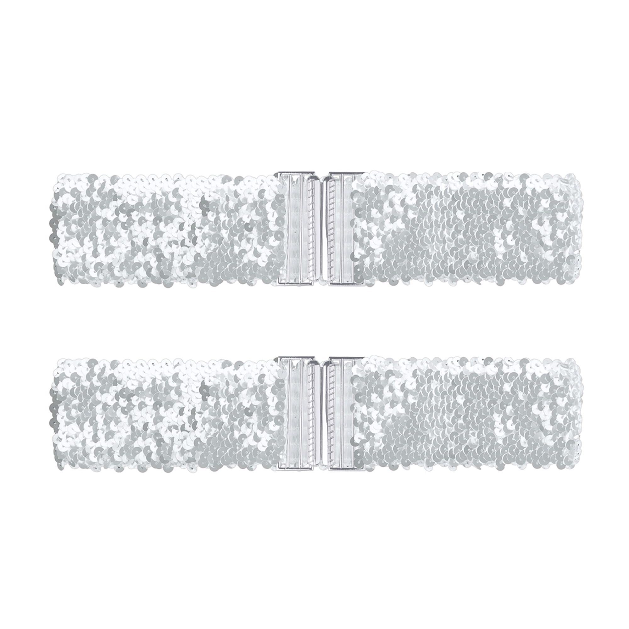 2977 Ladies Stretchy Wide Waist Belts Interlock Buckles Shinny Sequins Decor